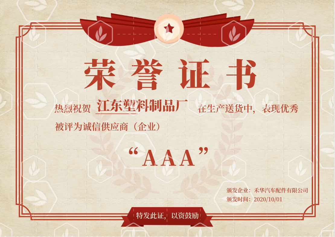 AAA质量服务诚信单位证书